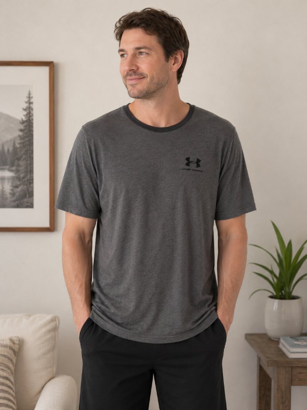Under Armour HeatGear Gray Loose Fit Athletic T-Shirt Men's XL Workout Tee